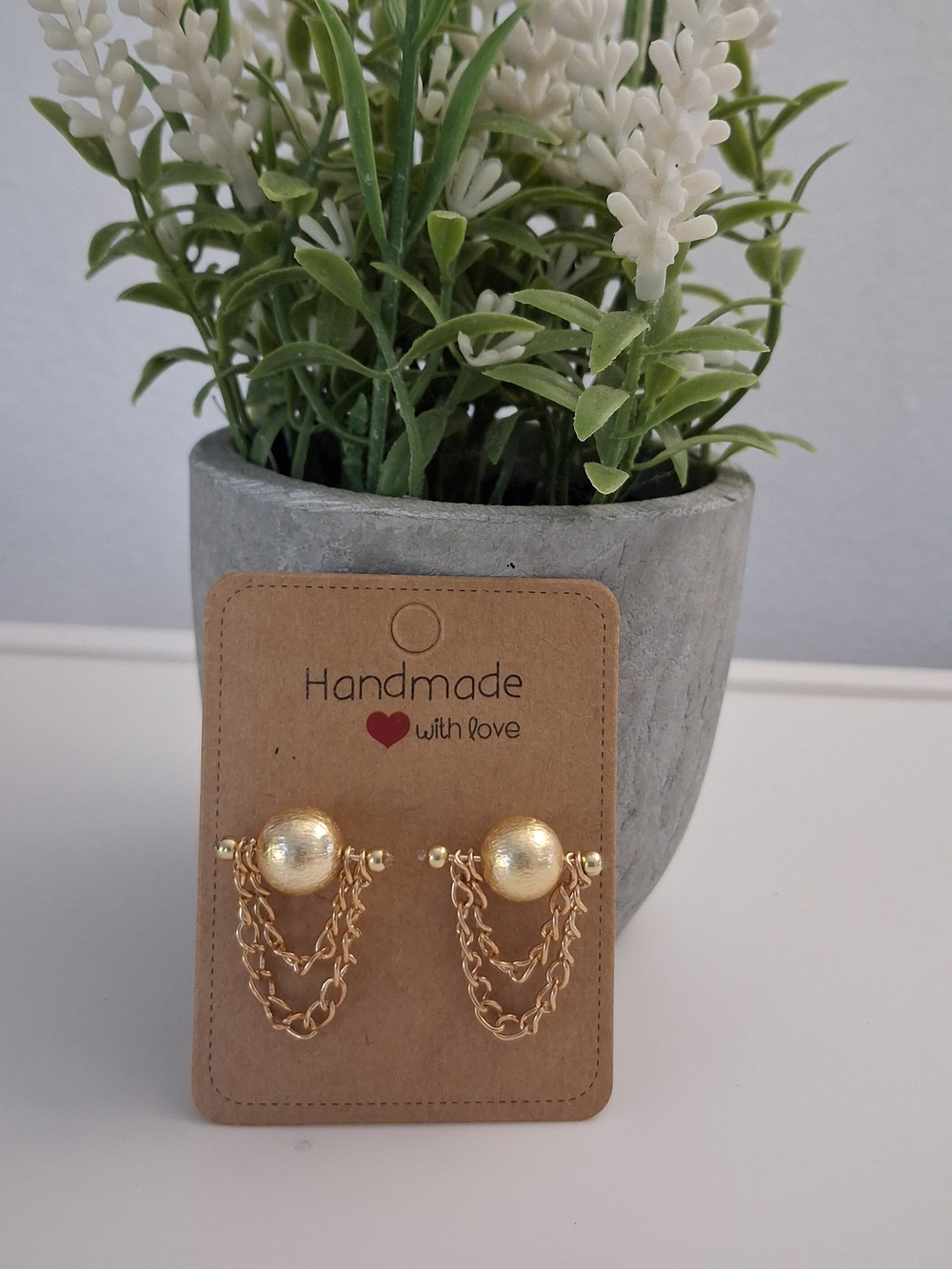 Handmade Stainless Steel Gold Chain Ball Drop Earrings